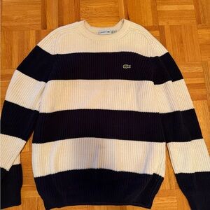 Lacoste Men's Crewneck Sweater - Navy and Cream Stripes